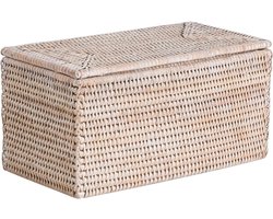 Toiletrol Opbergmandje - Rotan Mand Deksel - Badkamer Organiseren - Handgeweven Natuurlijk - 12 inch lang - Wit