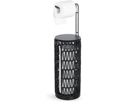 Toiletrolhouder met Opbergruimte - Staande WC Rolhouder - Badkamer Organisatie - Rotan en Metaal - 40 x 16 cm - Zwart