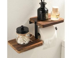 Toiletrolhouder Met Plankje En Bakje - Wc Rolhouder - Dubbele Opbergplank Voor Natuurlijk Houten Design + Veilige Rolbevestiging - 1 Stuks - Voor Badkamer/Toilet bruin