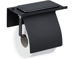 toiletrolhouder- met plankje - met klep - rvs - modern - muur - zwart