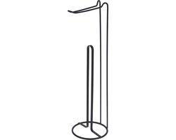Toiletrolhouder - staand - 15 x 54 cm - zwart - metaal - wc rolhouder