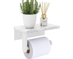Toiletrolhouder Van Roestvrij Staal - Met Witte Marmeren Opbergplank - Zelfklevende Of Schroefwandmontage - Moderne Toiletpapierhouder Voor Badkamer En Toilet - Wit