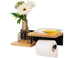 Toiletrolhouder voor in de badkamer - toiletrolhouder met telefoonhouder - wc rolhouder - Wandrolhouder - Houder voor vochtige doekjes - Badkameraccessoire - houten