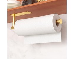 Toiletrolhouder - WC Rolhouder- Keukenrolhouder - Planchet Badkamer - Zelfklevend of Boorbaar - Gouden Papieren Handdoekhouder voor Wandmontage voor de Keuken - Keukenroldispenser van Roestvrij Staal onder de Kast