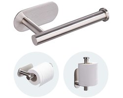 Toiletrolhouder - Wc rolhouder - Met handdoekhaak - Vrijstaand - Toiletrolhouder - Boren niet nodig - Roestvrij staal - Geschikt voor moderne badkamers en toiletten - Zilver - 1 stuk