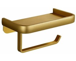 Toiletrolhouder - WC Rolhouder - ruimte aluminium - goud - Zelfklevend / Boren - dubbellaags - Met Plankje - 16.7*9.5*6.2 cm