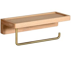 Toiletrolhouder - WC rolhouder - Toiletrolhouder met Plankje - Houten - 28x10cm - Toiletpapierhouder - RVS en Hout - Geschikt Voor Rol Badkamerservethouder，Roestvrijstalen Badkamerorganizer，Keukenrol Papieren Handdoekhouder，Keuken Badkameraccessoire