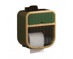 Toiletrolhouder -Wc rolhouder-Toiletrolhouder wandmontage- Toiletrolhouder met opvang- Waterdichte aan de muur te bevestigen toiletrolhouder - van kunststof - met opbergruimte-planken en opbergdozen - voor de badkamer - Groen