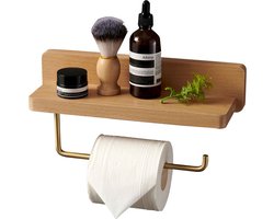 Toiletrolhouder - WC Rolhouder - wandhouder Toiletpapierhouder - Houten - Badkamerpapierdispenser - Boren - dubbellaags - Met Plankje - 30*10*6.7 cm