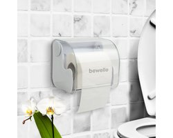 Toiletrolhouder – WC Rolhouder Wit met Transparante Klep – 14,5 x 13 x 12,3 cm – Wandmontage [BW3019]