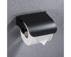 Toiletrolhouder - Wc rolhouder - Zwart - RVS - Met klep - Schroeven