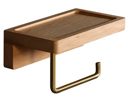 Toiletrolhouder Zonder Boren van Walnoot en Beukenhout - Wandgemonteerde Houten Toiletrolhouder voor Badkamer en Keuken