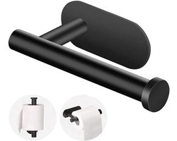 Toiletrolhouder zonder boren - Zelfklevende toiletrolhouder met plank - RVS Wandgemonteerde toiletrolhouder voor keuken - badkamer - wasruimte - zwart