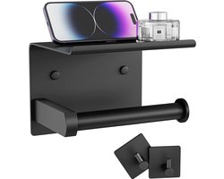 Toiletrolhouder Zonder Boren – Zelfklevende WC Rollenhouder met Plank & 2 Haken – RVS Roestvrij Staal Wandmontage Toiletpapierhouder voor Badkamer & Keuken