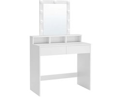 Toilettafel Make-uptafel 100x40x150 cm Wit Met valbeveiliging, Spiegel, Verstelbare verlichting, 2 Lade en 3 Open Planken, Moderne Minimalistische Ontwerp, Makkelijk te Reinigen, Geschikt voor Slaapkamer en Make-up Kamer