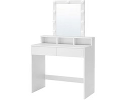 Toilette Make-uptafel Met Valbeveiliging, Spiegel en Verstelbare Verlichting, 2 Laden + 3 Open Planken, Moderne Stijl, Minimalistisch Ontwerp, Makkelijk te Reinigen, Geschikt voor Slaapkamer en Make-up Kamer 100x40x150 cm Wit