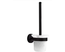 Toilettenborstelhouder 304 RVS – Mat Zwart met Glazen Beker – Wandmontage of Lijm – Modern & Duurzaam 34x11,5 cm