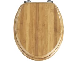 Toiletzitting, gemaakt van donkerbruin bamboe, bevestiging van verchroomd metaal, 37 x 42,5 cm