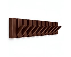 TOJ 10 Haaks Wandkapstok – 70cm - Muur / Wand Kapstok - Hangende Design Muurkapstok - Hout - Walnoot Kleurig