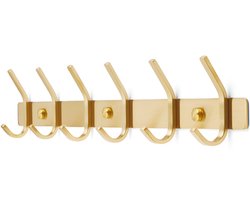 TOJ 12 Haaks Wandkapstok – 46cm - Muur / Wand Kapstok - Hangende Design Muurkapstok - Handdoekrek - RVS - Goud