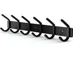 TOJ 12 Haaks Wandkapstok – 46cm - Muur / Wand Kapstok - Hangende Design Muurkapstok - Handdoekrek - RVS - Mat Zwart