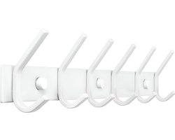TOJ 12 Haaks Wandkapstok – 46cm - Muur / Wand Kapstok - Hangende Design Muurkapstok - Handdoekrek - RVS - Wit