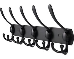 TOJ 15 Haaks Wandkapstok – 45cm - Muur / Wand Kapstok - Hangende Design Muurkapstok - Handdoekrek - RVS - Mat Zwart