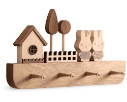 TOJ 4 Haaks Kinderkapstok - Kinder Kamer Kapstok - Wandkapstok - Kraamcadeau - Pine Wood - 30CM - Naturel Hout & Gouden Details