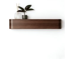 TOJ 6 Haaks Wandkapstok – 53cm - Muur / Wand Kapstok - Hangende Design Muurkapstok - Incl. Accessoire Vak - MDF & Staal - Mat Zwart & Walnoot Kleurig