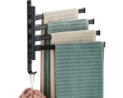TOJ Handdoekrek voor in de Badkamer - Handdoekhouder - Handdoekstang - Ruimte voor 4 Handoeken - Draaibaar - 36CM - Zwart