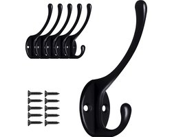 TOJ Set van 5 Kapstokhaken - Ophanghaken - Muurhaken - Wandhaken - Kapstok Haken - 5KG Belastbaar – Incl Schroeven - Mat Zwart