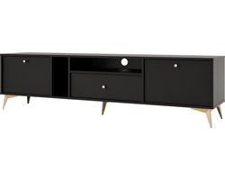 Tokio 313 TV meubel - staand TV-kast - breedte 180 cm - zwart grafiet - metalen hoge poten - met lade - met legplanken - woonkamer meubel