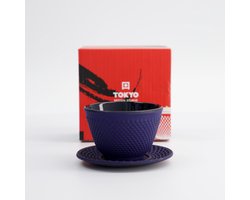 Tokyo Design Studio - Arare Theekop en Schotel - 120 ml - Blauw - Gietijzer - Japanse Theeset