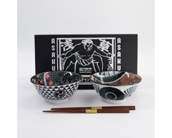 Tokyo Design Studio Asakusa Tayo Bowl Giftset Geisha - 2pcs w/chopsticks - 14.8x7cm 550ml