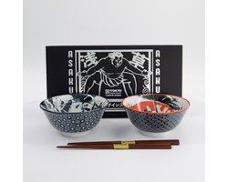 Tokyo Design Studio Asakusa Tayo Bowl Ninja Giftset 2pcs w/chopsticks 14.8x7cm 550ml - Cadeau set van 2 kommen