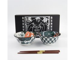 Tokyo Design Studio Asakusa Tayo Bowl Sumo Giftset 2pcs w/chopsticks 14.8x7cm 550ml - Cadeauset van 2 kommen