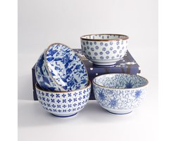 Tokyo Design Studio – Blue Flower Kommen Set – 4 Stuks – 550 ml – 13 x 7.8 cm – Geschenkdoos