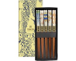 Tokyo Design Studio - Chopsticks Set - Eetstokjes Hout - Floral - Set van 5 paar