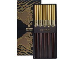 Tokyo Design Studio - Chopsticks Set - Eetstokjes Hout - Goud - Set van 5 paar