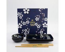 Tokyo Design Studio – Cobalt Blue Sakura – 6-delige Sushi Cadeauset – 20,5×13,2×2,5cm & 9,5x3cm