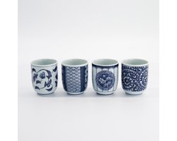 Tokyo Design Studio - Cup Geschenkset - 4 Stuks - 160 ml - Blauw/Wit - 6,5 x 7,5 cm