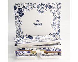 Tokyo Design Studio – Flora Japonica Sushi Giftset – 6-delig – Blauw/Wit