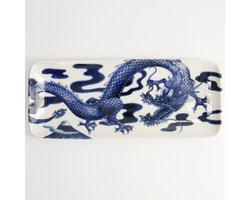 Tokyo Design Studio – Japonism Dragon – Rechthoekigbord – Sushi Servies - Blauw – 28.5x14x2.5cm