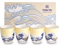 Tokyo Design Studio - Kawaii - Koppenset - 4 Stuks - 7x8cm -170ml - Tokyo Design Kawaii Hokusai Theeset (4-delig)