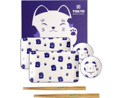 Tokyo Design Studio – Kawaii – Maneko – Blauw – Sushi Set – 6-delig – 2 Persoons