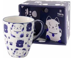 Tokyo Design Studio – Kawaii - Maneko Mok Met Giftbox – Wit/Blauw - 8.5×10.2cm - 380ml - lucky cat