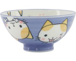 TOKYO DESIGN STUDIO - Kawaii Rice Bowl Blue Cat Neko 10.5x5.4cmh 200ml MT-7012/C 10/120