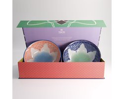 Tokyo Design Studio – Lily Flower – Ramen bowl Set - Noodle kom – Rood/Blauw – 2 stuks - 20.5x8cm – 1200ml