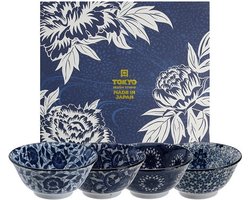 Tokyo Design Studio – Mixed Bowls – Botans– 14.8×6.8cm 550ml - Set van 4 in luxe geschenkdoos