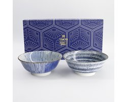 Tokyo Design Studio Mixed Ramen Bowls 2pcs Giftset 19x8cm 1000ml Blue/White